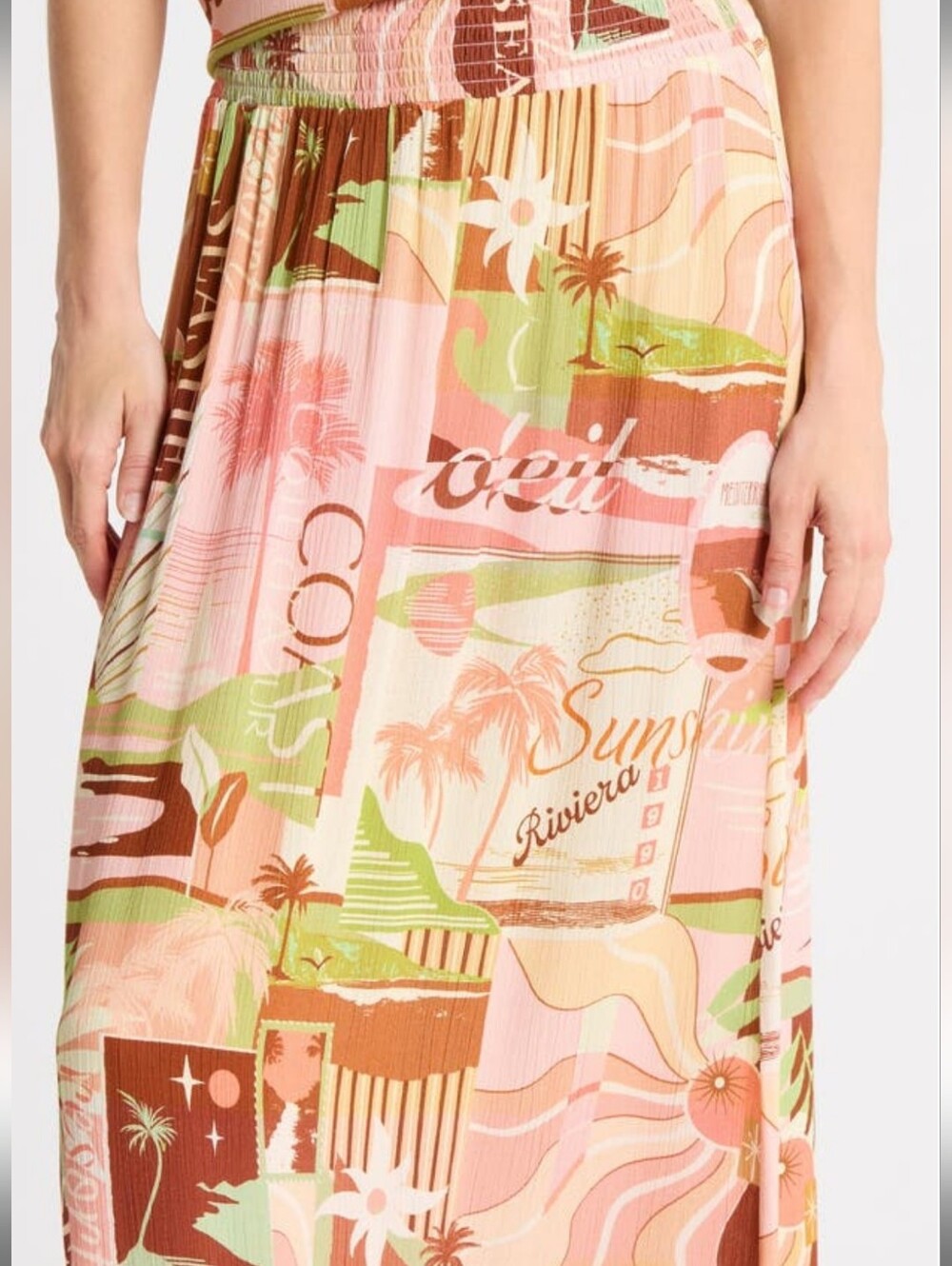 DR2 Tropical Print Maxi Skirt in Peach, Green and Brown SZ XL